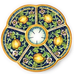 Italian Ceramic Serving Appetizer Tray Plate Pottery Decorative Lemons Hand Painted Made in ITALY Tuscan