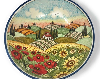 Italian Ceramic Hand Painted Bowl for Pasta , Fruits, Rice , Salad , Serving Landscapes Tuscan  Made in ITALY Art Pottery