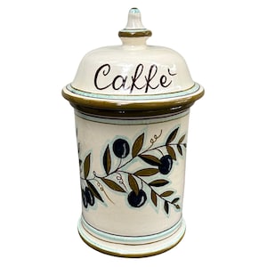 Italian Ceramic Coffee (caffè) Jar Holder Canister Pot whit lid Hand Painted Made in ITALY Tuscan Art Pottery Florence