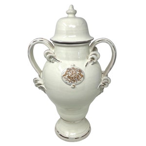 Vase amphore en céramique italienne art poterie peint à la main motif blanc rustique minable fabriqué en Italie toscane