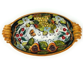 Italian Ceramic Art Pottery Serving Centerpiece Hand Painted Pattern Fruits Tuscan Made in ITALY Florence