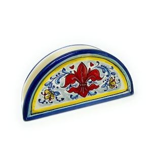Italienische Keramik Kunstkeramik Serviettenhalter Handgemaltes Muster Lilie Florenz Made in ITALY Toskanischen
