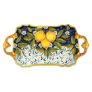 Italian Ceramic Art Coffee Serving Tray Lemon Pottery Handmade in ITALY Tuscan
