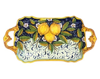 Vassoio da portata in ceramica artistica italiana, motivo limone, fatto a mano in ITALIA, Toscana