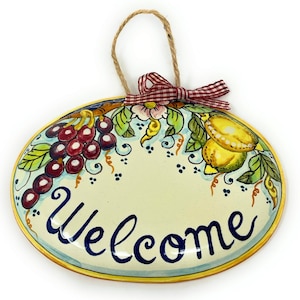 Italian Ceramic Art Pottery Tile Small Plaques Oval Welcome Hand Painted Made in ITALY Tuscan