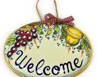 Italian Ceramic Art Pottery Tile Small Plaques Oval Welcome Hand Painted Made in ITALY Tuscan