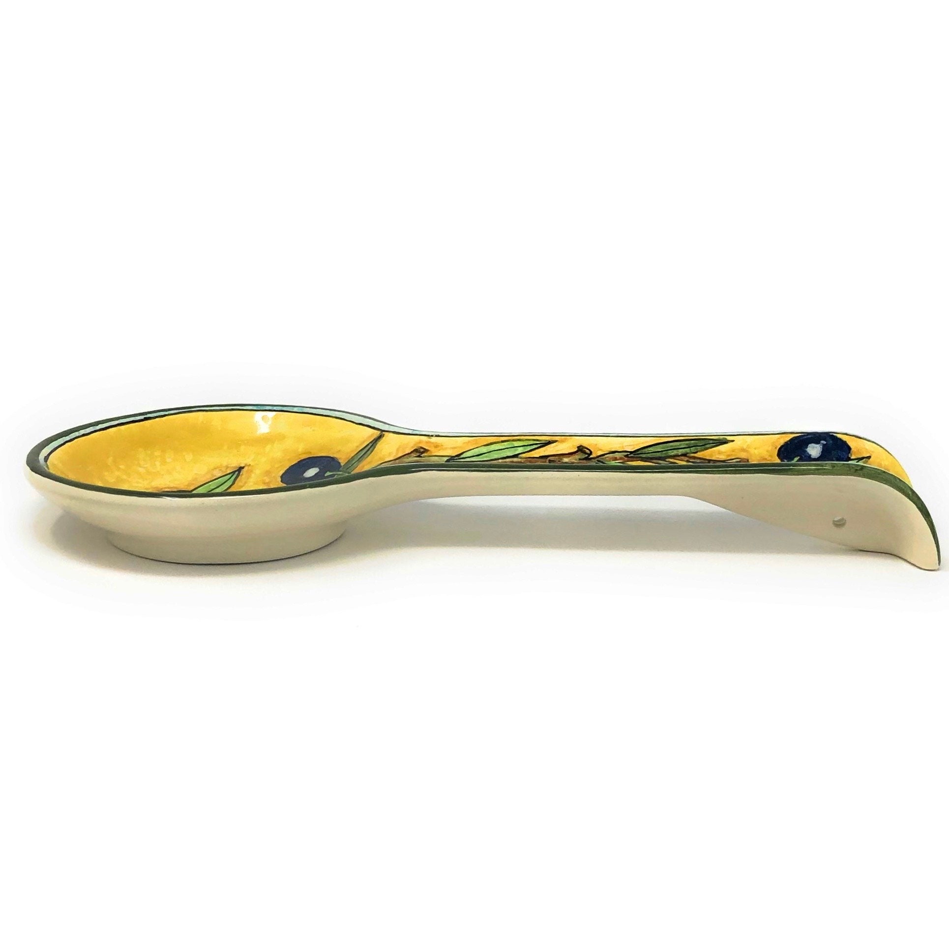 Italian Ceramic Spoon Rest Holder Decorated Olives Pottery Art Hand ...