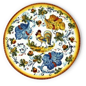 Italian Ceramic Art Pottery Plate to hang Hand Painted Pattern Rooster Montelupo Made in ITALY Tuscany Florence