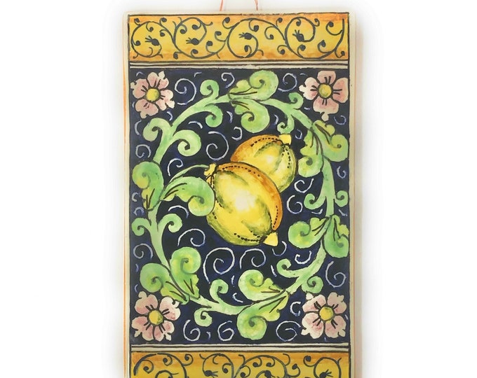 Italian Ceramic Art Tile Pantiles Pottery Lemons Blu Handmade in ITALY Tuscan