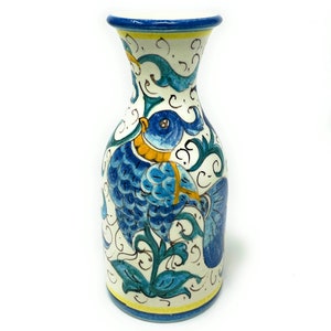 Italian Ceramic Art Pottery Vase - Pitcher gal 0,132 Hand Painted Pattern Birds Made in ITALY Tuscan Florence