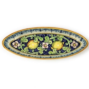 Italian Ceramic Art Pottery Serving Tray Hand Painted Pattern Lemons Tuscany Made in ITALY Florence