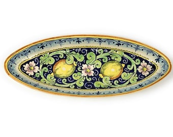 Italian Ceramic Art Pottery Serving Tray Hand Painted Pattern Lemons Tuscany Made in ITALY Florence
