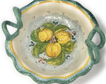 Italian Ceramic Serving Bowl Centerpiece with handles Pattern Lemons Art Pottery Made in ITALY Tuscany Florence