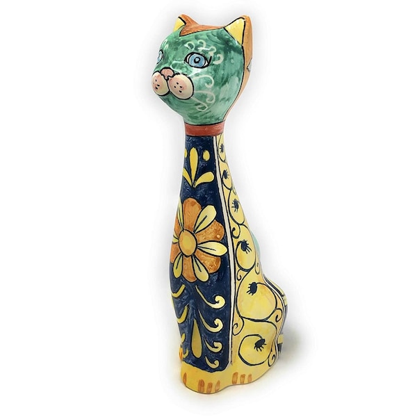 Italian Ceramic Cat Art Pottery Animals Figurine Hand Painted Made in ITALY Tuscan Florence