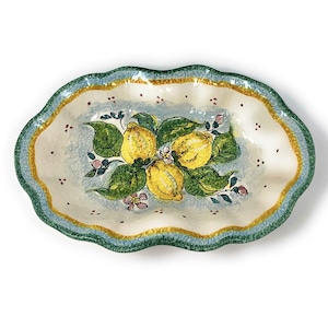 Italian Ceramic Serving Oval Bowl for Pasta - Fruit- salad - rice- Pattern Lemons Art Pottery Made in ITALY Tuscany