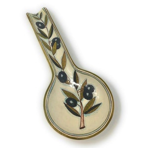 Italian Ceramic Spoon Rest Holder Decorated Olives Pottery Art Hand Painted Made in ITALY Tuscan