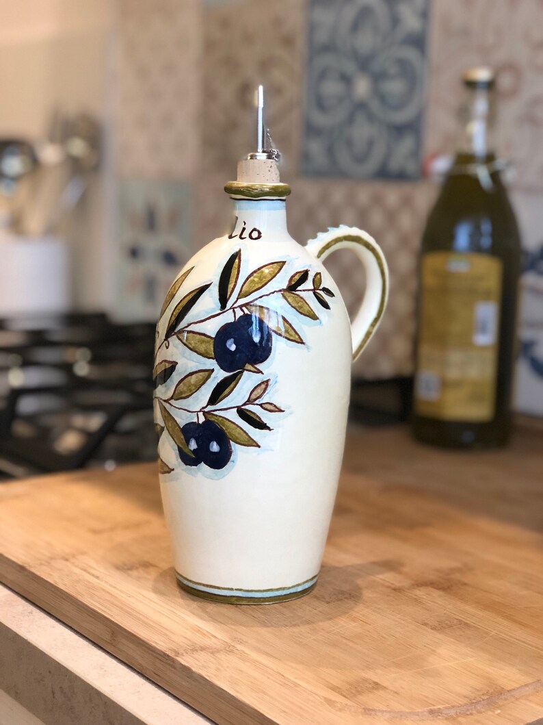 Italian Ceramic Art Pottery Oil Cruet Bottle Hand Painted Etsy