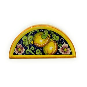 Italienische Keramik Kunstkeramik Serviettenhalter Handgemaltes Muster Zitronen Made in ITALY Toscana