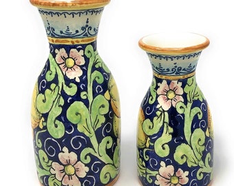 デシモーネ 陶器 花瓶 水差し 2つ イタリア シチリア ヴィンテージ アート イタリア製陶器 花瓶／水差し2個セット 手描きレモン模様 イタリア