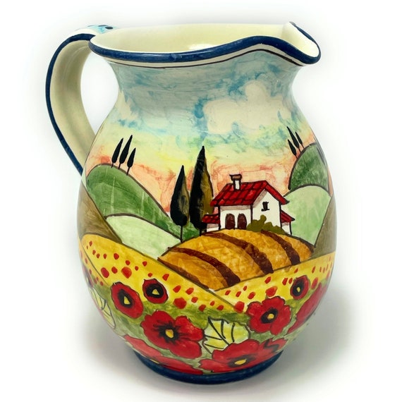 Italian Ceramic Art Pottery Pitcher Vino Vine Gal 0,264 Hand