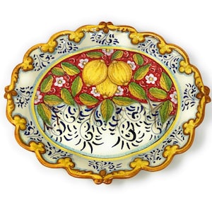 Italian Ceramic Art Pottery Plate Serving Tray Lemons Handmade in ITALY Tuscan Florence