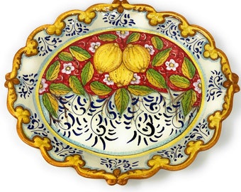 Italian Ceramic Art Pottery Plate Serving Tray Lemons Handmade in ITALY Tuscan Florence