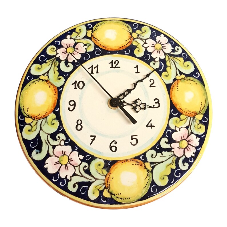 Italian Ceramic Wall Clock Decorated Lemons Hand Painted Made Etsy