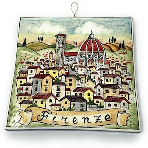 Italian Ceramic Pottery Art Pottery Tile Square Pattern Florence Firenze Hand Painted Made in ITALY Tuscany