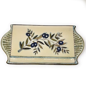 Italian Ceramic Art Cheese Tray Appetizer Pattern Country Olives Pottery Hand Painted Made in ITALY Tuscan Florence