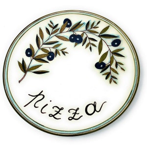 Italian Ceramic Serving Set Pizza Plate Round Dinnerware Pattern Olives Country Art Pottery Hand Painted Made in ITALY Tuscany Florence