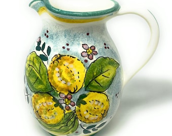 Italian Ceramic Pottery Art Pottery Jar Pitcher Vino Vine - water gal 0,264 Hand Painted Pattern Lemons Made in ITALY Tuscan