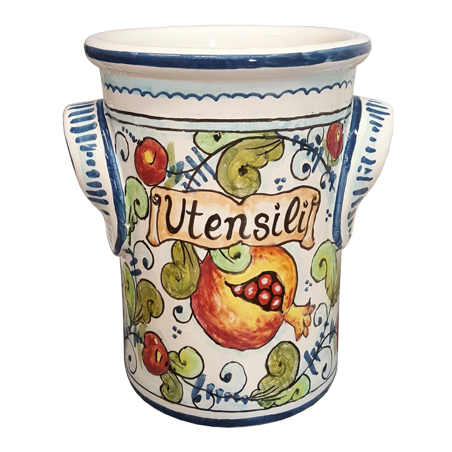 Italian Ceramic Utensil Holder Vessel Hand Painted Decorated Etsy