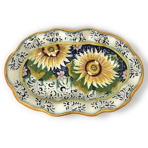 Italienische Keramik Schüssel zum Servieren von Pasta - Obst - Salat - Reis - Muster Sunflower Art Pottery Made in ITALY Toskana