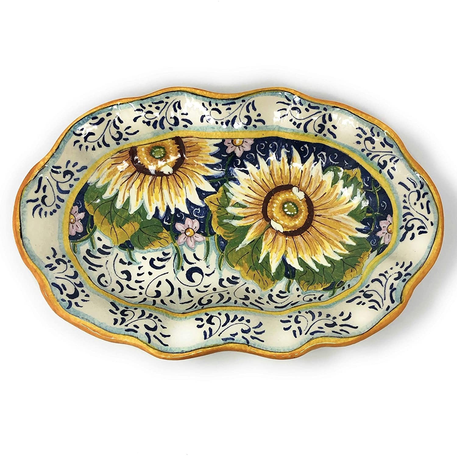 Italian Ceramic Serving Bowl for Pasta - Fruit- salad - rice- Pattern Sunflower Art Pottery Made in ITALY Tuscany