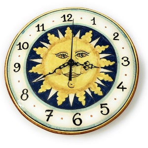 Italian Ceramic Wall Small Clock Small Decoration Sun Hand Painted Made in ITALY Tuscan Art Pottery