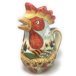 Italian Ceramic Pottery Art Pottery Pitcher gal 0,132 Vino Vine - water Hand Painted Pattern Poppies Landscape Tuscan Made in ITALY
