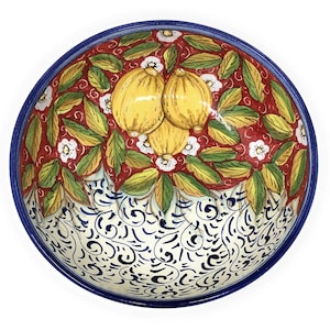 Italian Ceramic Serving Bowl for Pasta - Fruit- salad - rice Pattern Lemons Art Pottery Made in ITALY Tuscan Florence