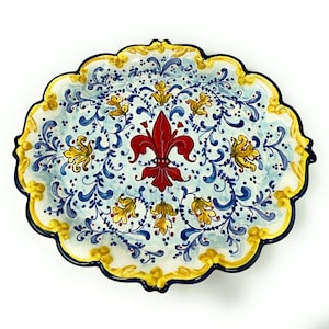 Italian Ceramic Art Pottery Plate Serving Tray Hand Painted Pattern Lily Florence Made in ITALY Tuscan