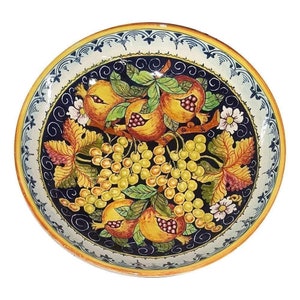 Italian Ceramic Serving Bowl Centerpieces Art Pottery Dishware Decorated Fruit Made in ITALY Tuscan