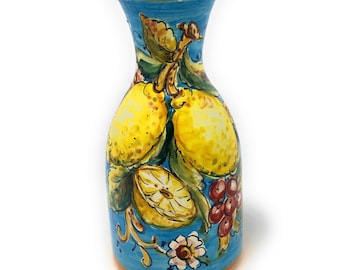 Italian Ceramic Art Pottery Vase - Pitcher gal 0,132 Hand Painted Pattern Lemons Amalfi Made in ITALY Tuscan Florence