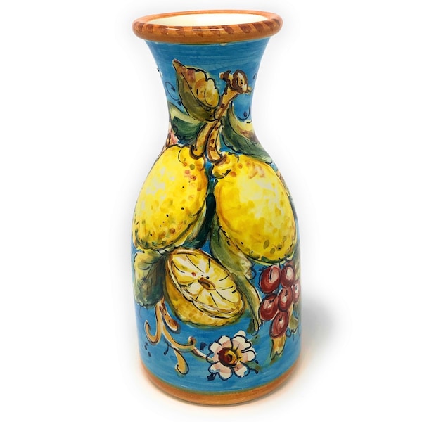 Italian Ceramic Art Pottery Vase - Pitcher gal 0,132 Hand Painted Pattern Lemons Amalfi Made in ITALY Tuscan Florence