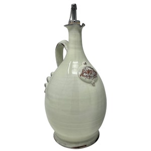 Italian Ceramic Art Pottery Hand Painted Big Cruet Oil Pattern White Rustic Shabby Made in ITALY Tuscan Florence