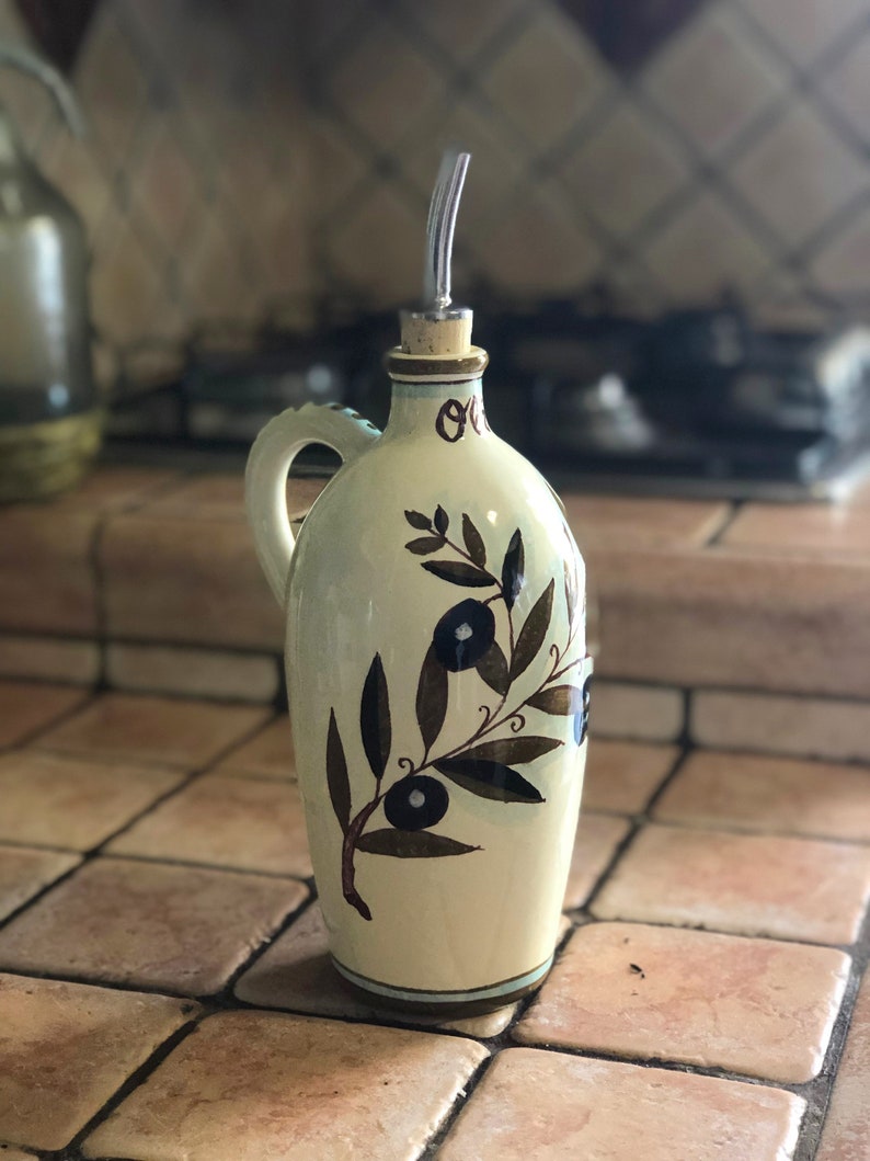 Italian Ceramic Art Pottery Oil Cruet Bottle Hand Painted Etsy