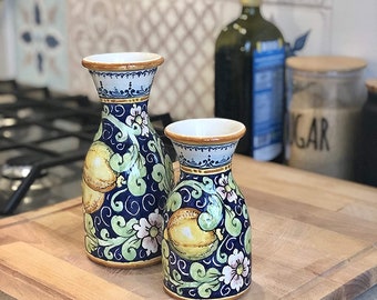 イタリアの陶芸作品 陶器 花瓶/ピッチャー 手描き模様 レモン