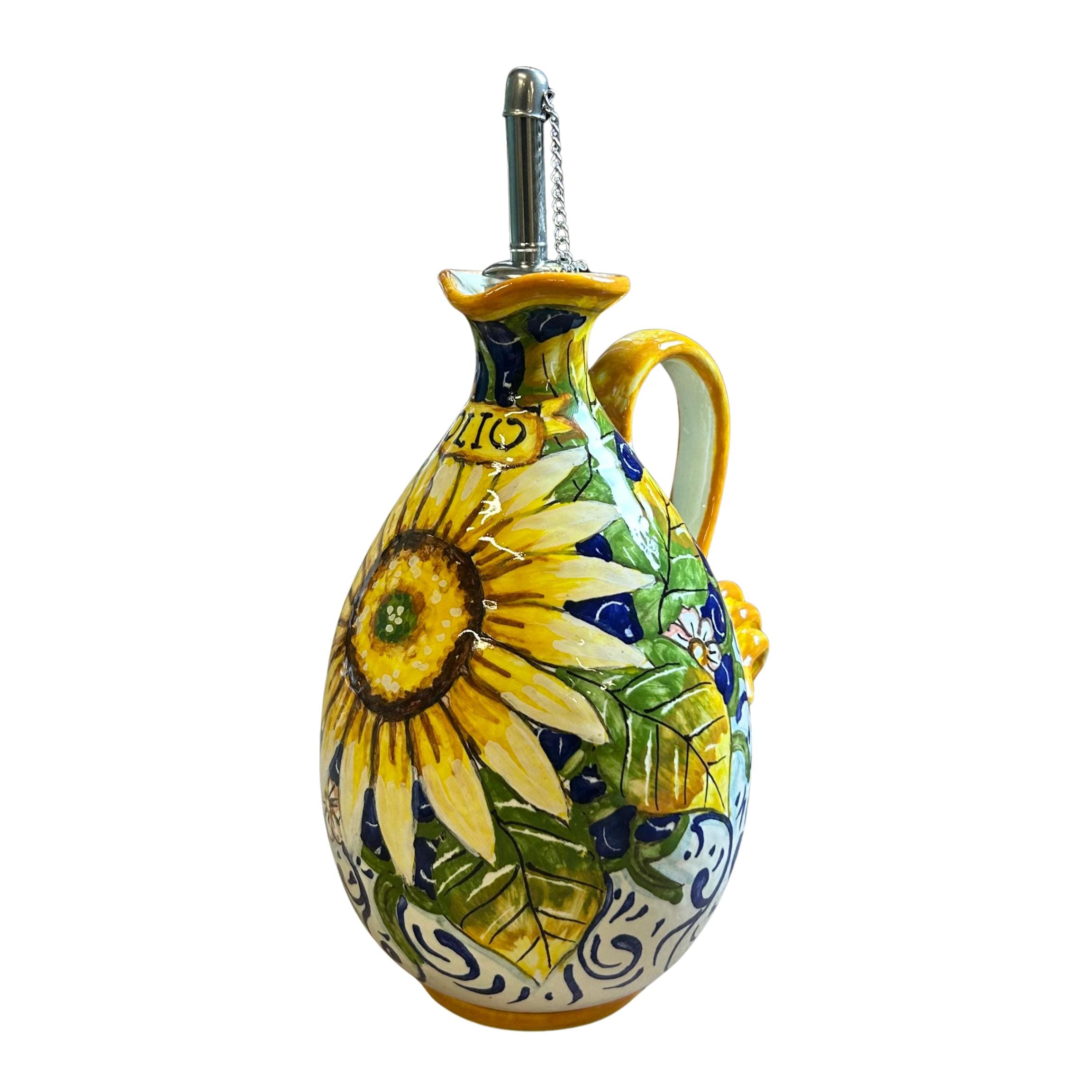 Italian Ceramic Art Pottery Oil Dispenser Cruet Bottle Pattern