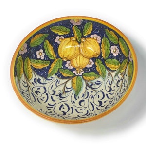 Italian Ceramic Small Bowl Decorated Three Lemons Art Pottery Made in ITALY Tuscan
