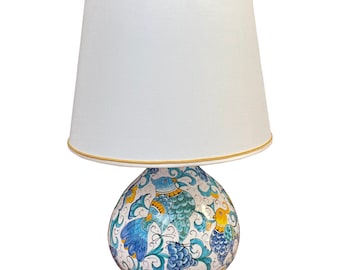 Italian Ceramic Table Lamp (not include lampshade) Pottery art Pattern Birds Hand Painted Made in ITALY Tuscany Florence Store