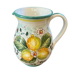 Brocca in ceramica italiana, vaso artistico in terracotta, vino vite - acqua gallone 0,264 Motivo limoni dipinto a mano Made in ITALY Tuscan