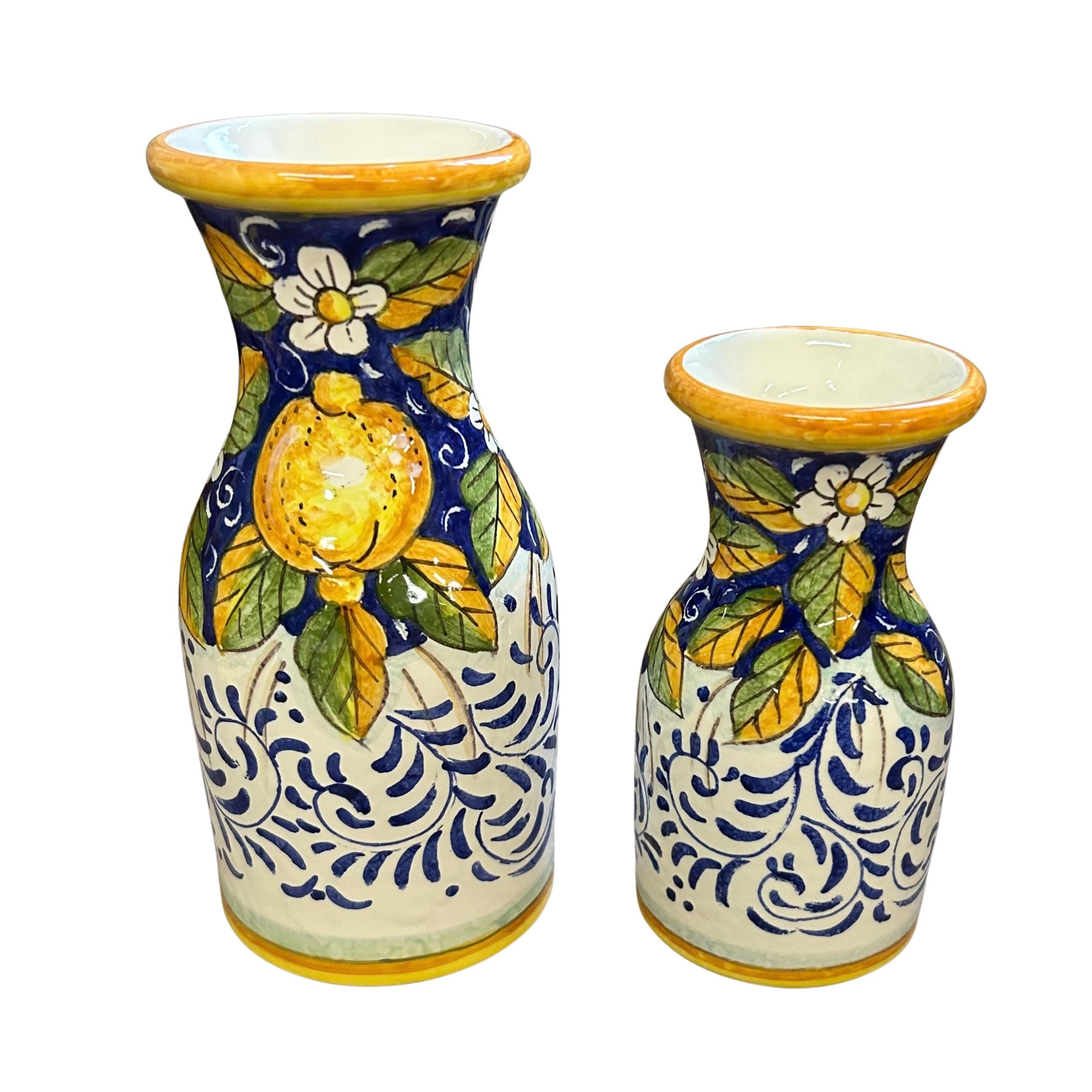 Italian Ceramic Art Pottery Vase Pitchers Set Water Vine Hand