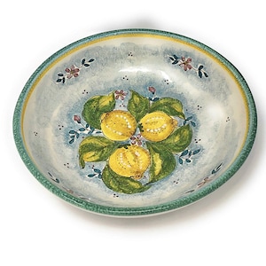 Italian Ceramic Serving Round Bowl for Pasta - Fruit- salad - rice- Pattern Lemons Art Pottery Made in ITALY Tuscany